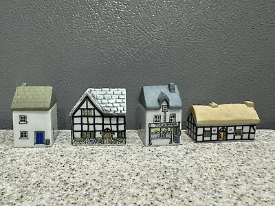 4 Vtg Wade England Whimsey Village Miniature Porcelain Houses Butcher Barber EUC • $38