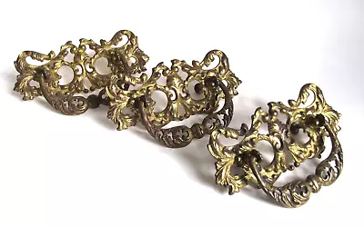 Victorian Set 3 Antique 6  Gilt Brass Ornate Drawer Pull Bale Handle 3  Center • $19