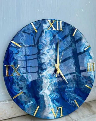 Modern Resin Wall Clock For Home Decor Blue Abstract Modern Sea Pattern • $66.99