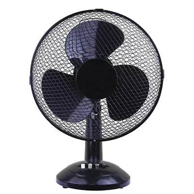 BLACK 12  3 Speed Electric Oscillating Worktop Desk Table Air Cooling Fan Black • £19.89