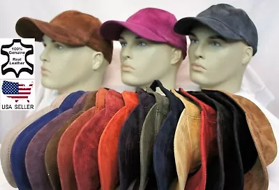 REAL Lambskin Suede Leather Baseball Cap Hat Biker Trucker Sport Visor 18 COLORS • £18.97