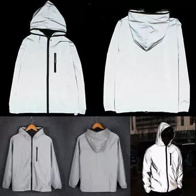 Men's Reflective Jacket Waterproof Cycling Motorcycle Night Safe Coat Hoodie • $23.99