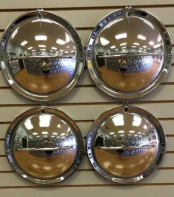$107.05 • Buy 14  HOLLYWOOD FLIPPER MOON 1-Bar Custom Hot Rod Chrome Hubcaps Wheelcovers SET