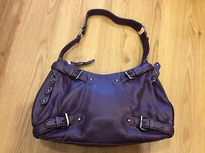 Maxx New York Purple Leather Shoulder Bag Red Lined Interior ZipperClosure • $18.39