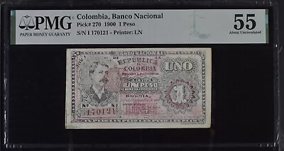 COLOMBIA BANCO NACIONAL 1 PESO 1900 P270 PMG 55 ABOUT UNC • $475