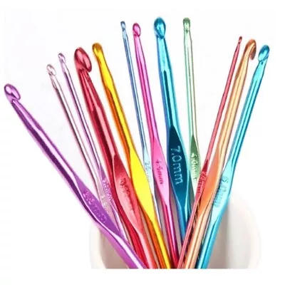 £3.99 • Buy 12 Piece Aluminium Crochet Hooks Needles Yarn Knitting Set Size 2-8mm UK Seller