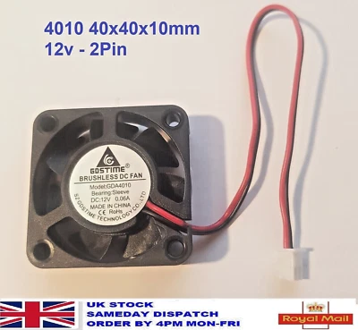 4010 DC 12V 2Pin Brushless PC Printer Cooling Fan 40x40x10mm 4cm UK • £5.95