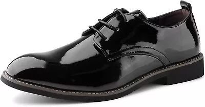 Mens Patent Leather Oxford Dress Shoes Lace-up UK Size 8 - Cruise / Formal Wear • £18.99