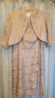 2 Piece David's Bridal Mother Of The Bride Dress With Bolero Jacket  Sz 8 Beige  • $45