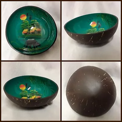 Hand Painted COCONUT SHELL BOWL Ethnic/tribal Art - Polynesian/Bali/Phuket Style • £5.99