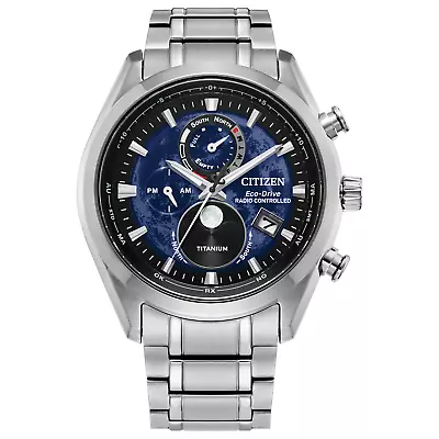 Citizen Tsuki-Yomi A-T Eco-Drive Chrono Blue Dial Titanium Mens Watch BY1010-57L • $449.95