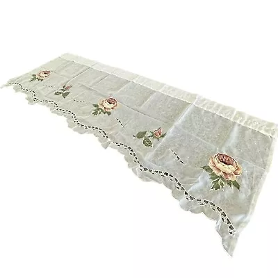 Vintage Pair Of Window Valence Sheer Curtains With Floral & Rose Motif 5 Ft Wide • $24.95