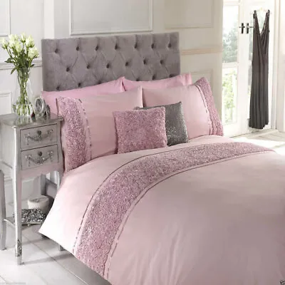 Pink Limoges Rose Floral Chic Ruffle Elegant Stylish Soft Duvet Cover Set • £41.99