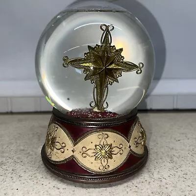 Vintage Musical Snow Globe With Christmas Cross And Gold And Burgandy Highlights • $9.99