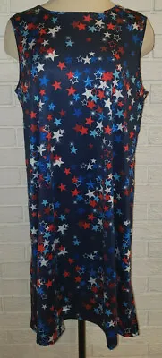 $17.99 • Buy Women's Dress Works Patriotic Stars Navy Blue Sleeveless Swing Dress Sizes S-2XL