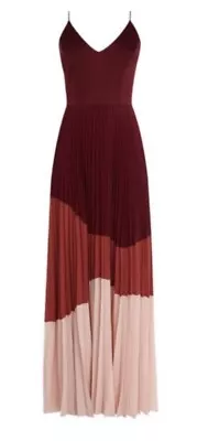 KAREN MILLEN Colorblock Pleated Dress. Burgundy White Dusty Pink. NWT.US2/ UK6 • $275.99