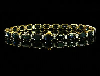 $212.16 • Buy 5Ct Oval Cut Lab Created Blue Sapphire Tennis Bracelet 14K Yellow Gold Plated