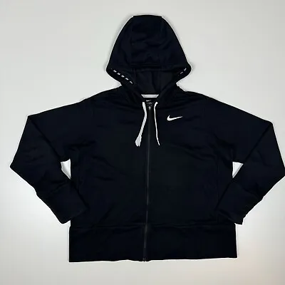 Nike Womens Dri FIT Training Hoodie Sz Large Dry Black Full Zip Short 857563-010 • $15