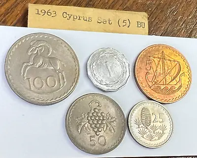 1963 CYPRUS 5-Coin Mint Set Type Set 1 5 25 50 & 100 Mils - BU / UNC • $11.99