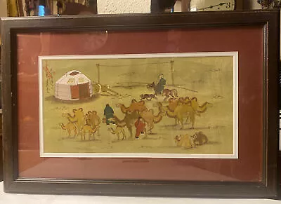 Antique Mongolian Folk Art  Watercolor Painting Signed • $600