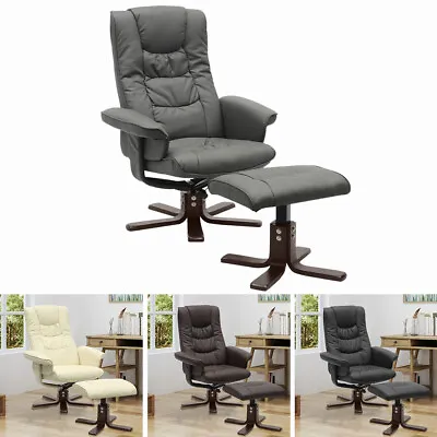 Leather TV Recliner Chair W/ Footstool Armchair Home Office Lounger Cinema Seat • £179.95