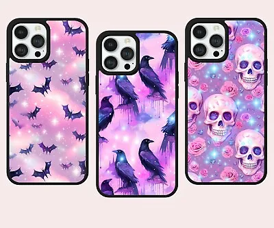 Skull Raven Halloween Pink Neon Print Phone Case Cover For IPhone Samsung Pixel • £7.99
