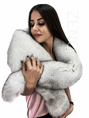 Finn Fox Fur Stole 75' (190cm) Natural White Saga Furs Scarf Blue Fox Fur Collar • $271.20