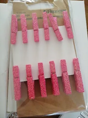12 Mini Pink Glitter Wooden Pegs Tiny Craft Girls Birthday - Photo Hanging Pegs  • £2.99