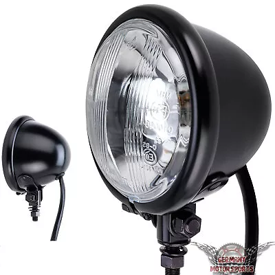 Motorcycle 4 1/2 -Inch Mini Main Headlights Black Clear Chopper Custom Bobber • £47.79