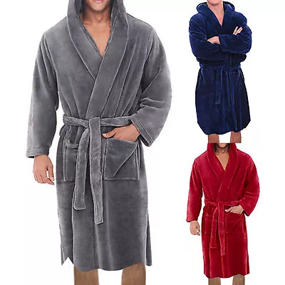 Men Belt Flannel Bathrobe Luxury Soft Cotton Terry Towel Dressing Gown Bath Robe • $25.11