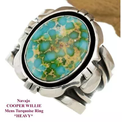 Turquoise Ring 11 COOPER WILLIE Sterling Silver Navajo Sonoran Gold Mens HEAVY • $649