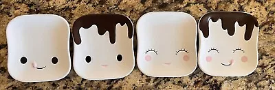 Set Of 4 Mini Marshmallow Mini Plates ~ Kawaii Faces ~ Ceramic 4.5” X 5” • $30