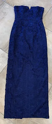 Aidan Mattox Women 2 Navy Crochet Lace Strapless Straight Evening Gown ZZ • $34.99
