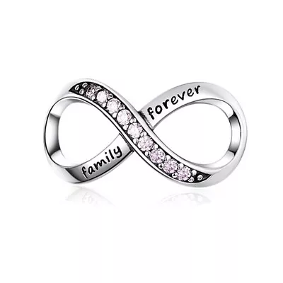 $26.99 • Buy SOLID Sterling Silver FAMILY FOREVER PINK CZ Infinity Charm - YOUnique Designs