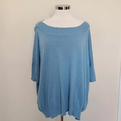 CAbi Size Medium Light Blue Boat Neck 3/4 Dolman Sleeve Knit Pullover Sweater • $14.44