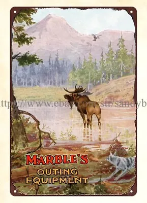 Home Decor 1934 Marble's Outing Equipment Moose Mountain Creek Metal Tin Sign • $18.91