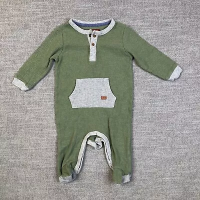 7 For All Mankind Romper Baby Boys 3M 6M Months Green Gray Jumpsuit Long Sleeve • $11.19