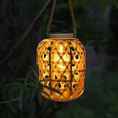 Pearlstar Outdoor Solar Lantern Hanging Lights Natural Bamboo Solar Lantern With • $15