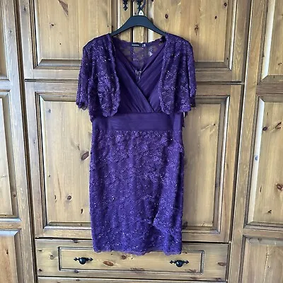 Marina Purple Lace Embellish Evening Dress UK Size 16 • $61.66