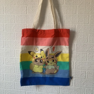 £16 • Buy Rainbow Eevee And Pikachu Tote Bag Pokemon Pride Lgbt Kawaii Cute Canvas Shopper