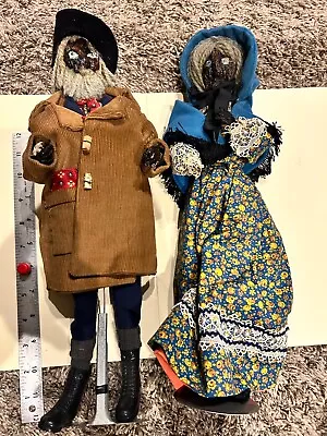 Vintage Dried Apple Head Dolls Folk Art Old Lady & Man W/ Stands • $16