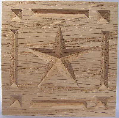 SET Of 4* 5pt Star W/Border- Carved Rosette Block  2-1/2  X 3/4   Oak Pine MDF • $19.95