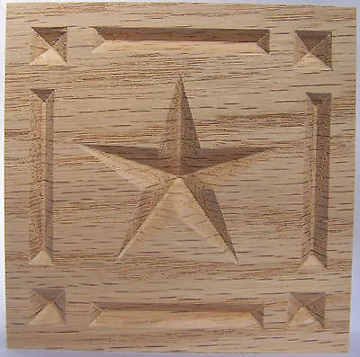 SET Of 4* 5pt Star W/Border- Carved Rosette Block  4-1/2  X 3/4   Oak Pine MDF • $22.45