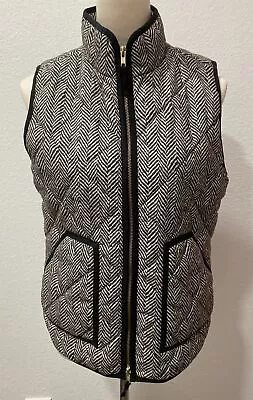 J CREW Womens Herringbone Black Printed Quilted Down Puffer Vest Size Small • $34