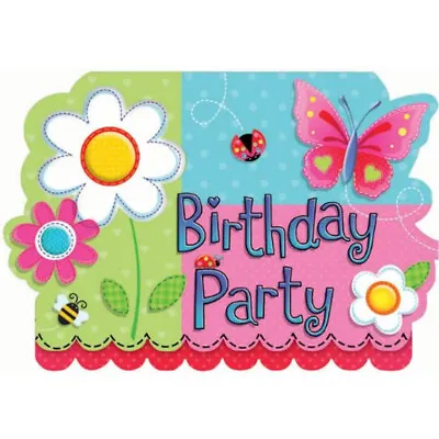 Garden Party Butterfly Flower Birthday Invitations & Envelopes Kids Girls Invite • £2.49