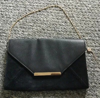 Jacques Vert Designer Black Faux Leather  Clutch Bag / Shoulder Bag / Handbag • £6.99