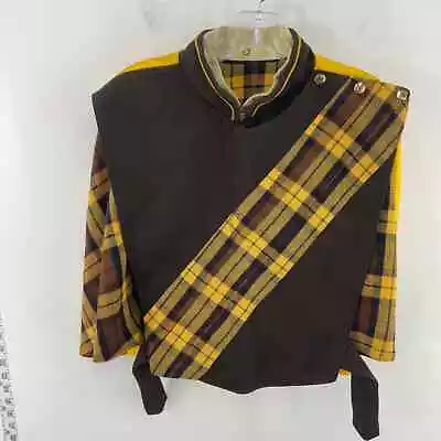 Vintage DeMoulin Men's Brown Yellow Plaid Marching Band Wool Cape (Size 41) • $150