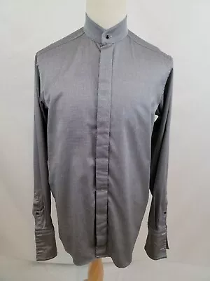 Eton Men's Band Collar French Cuffs Dress Shirt Shimmery Gray 16 X 37 EUC • $29.99