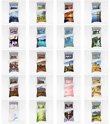 Ambesonne Landscape Floral Bedding Set Duvet Cover Sham Fitted Sheet In 3 Sizes • $90.99