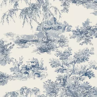 Grandeco French Vintage Toile Blue & White Floral Wallpaper Rustic A69802 • £1.99